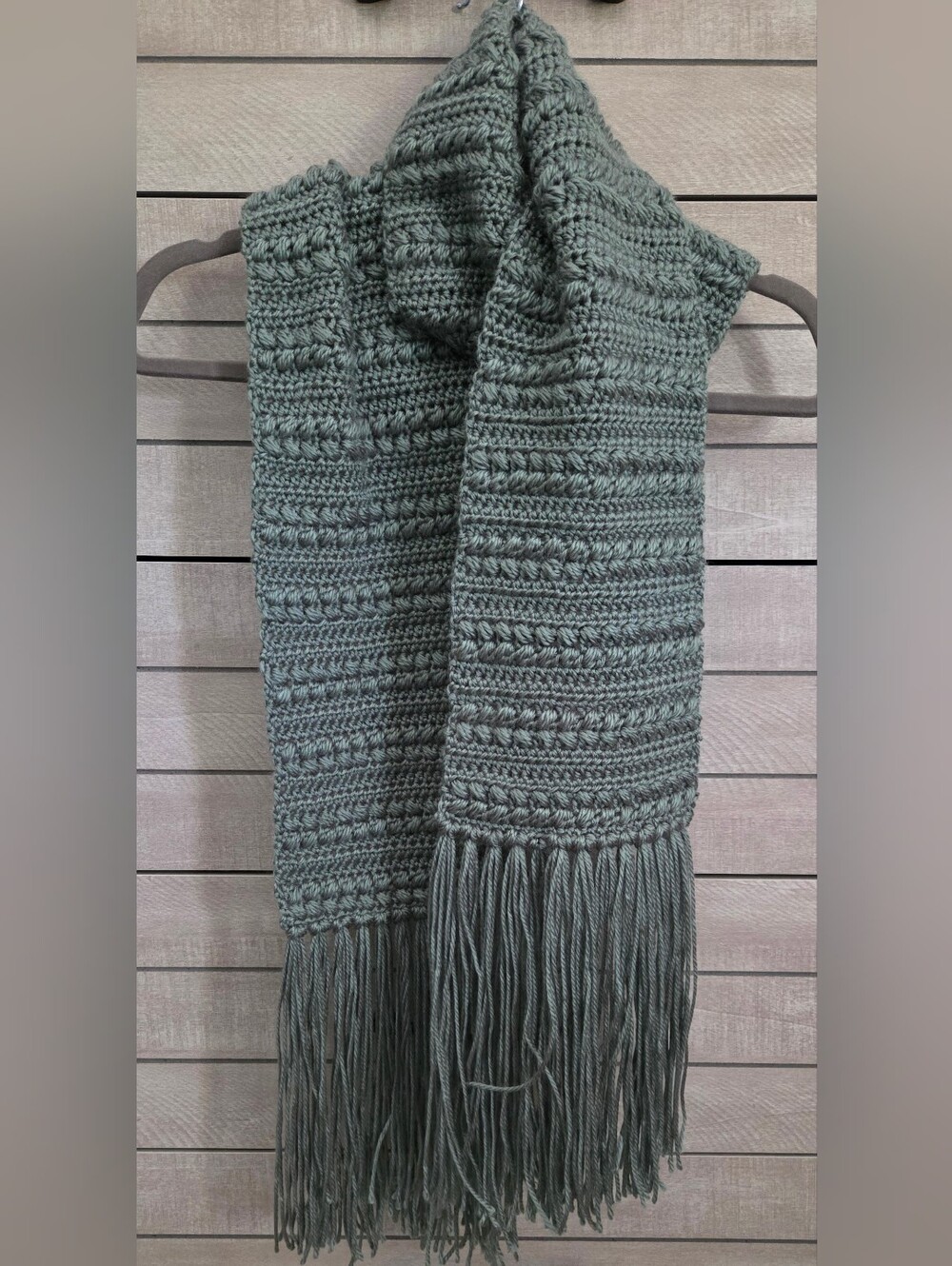 Winter Scarf Crochet Wheat Stitch pattern Moss Green New!